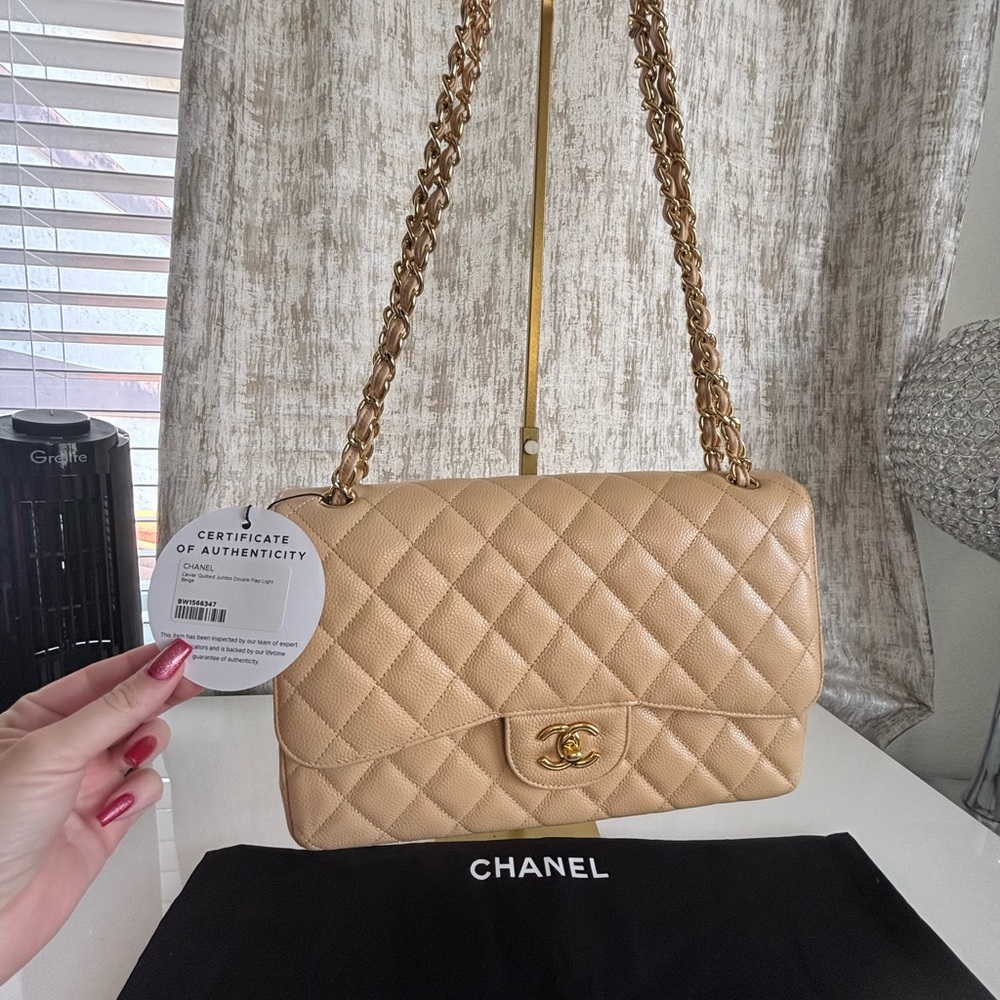 Chanel Caviar Quilted Jumbo Double Flap – Light Beige